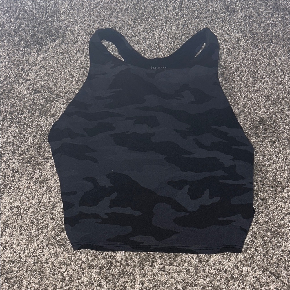 Athleta Black Camo High Neck Crop Tank